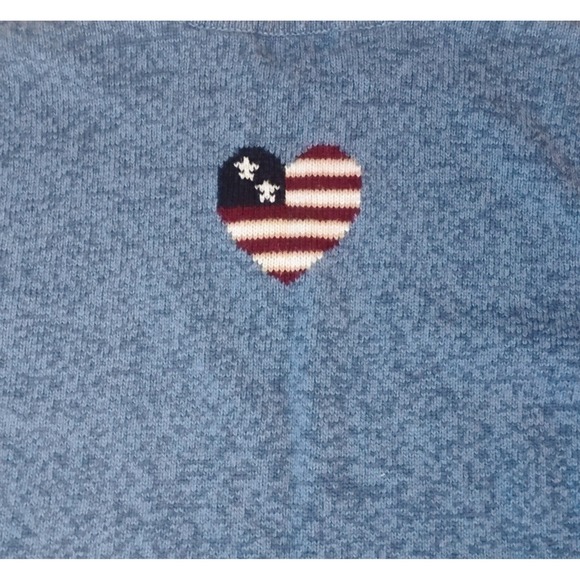 Christopher & Banks Womens XL Blue Knit Sweater Flag Heart USA Pullover - Picture 5 of 8
